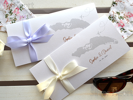 Wallets with ivory and lilac 15mm satin bows